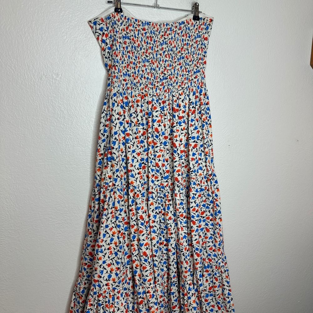 Anthropologie Atsu Floral Strapless Tiered Maxi Dress Blue Orange White Size M - Picture 8 of 8